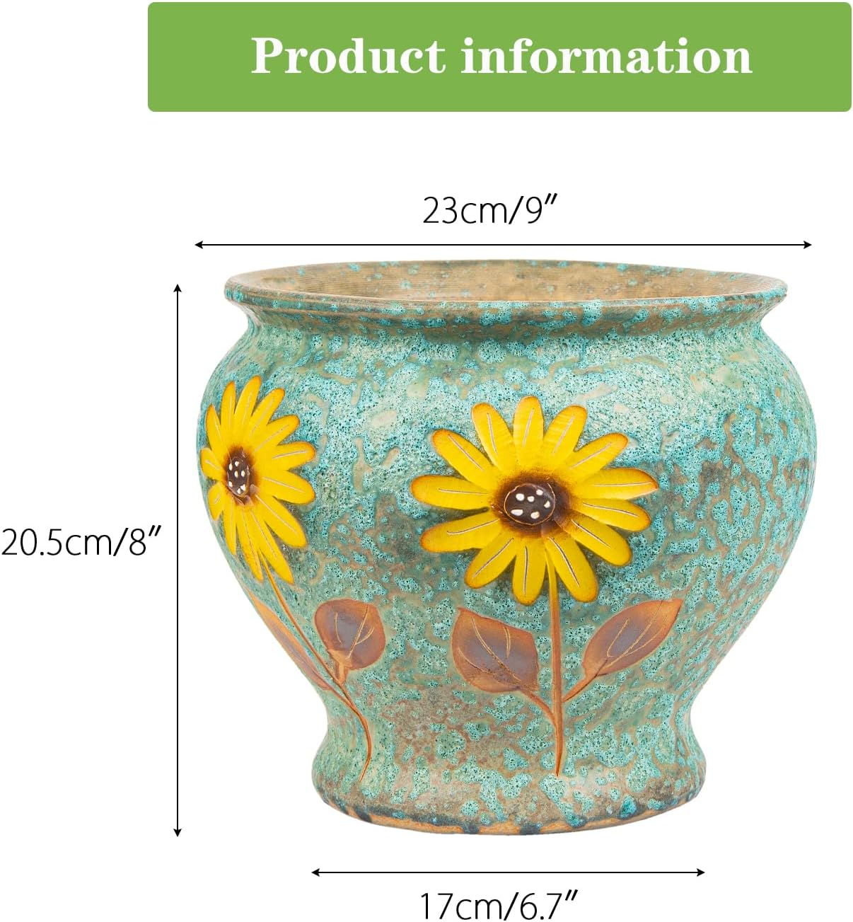 Sungmor Ceramic Hand Painted Succulent Flower Pots, 9 Inch Large Pottery Pots for Indoor Outdoor Plants, Decorative Ceramic Vase for Flower Arrangement Home Decor, Vintage Centerpieces Flowerpot