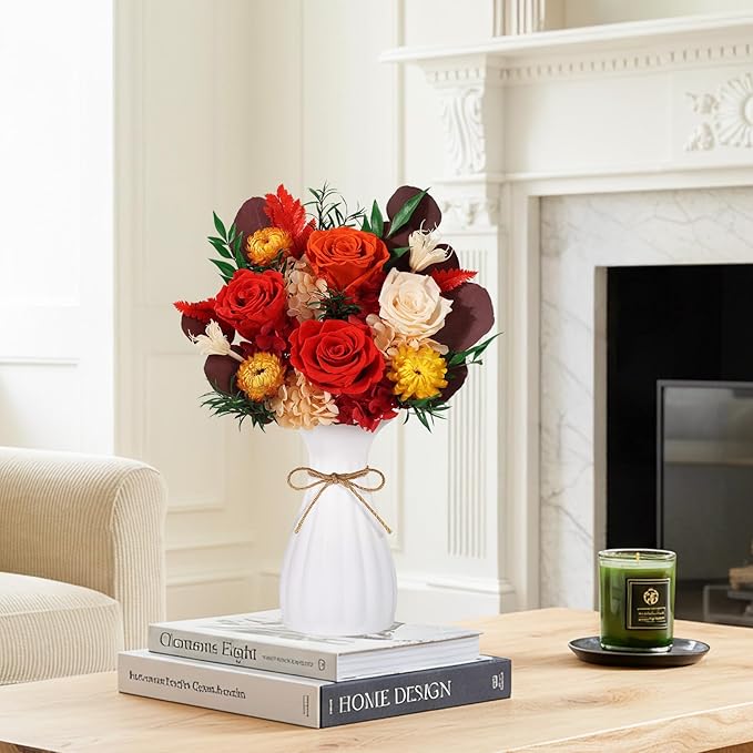 Preserved Flowers Bouquet 4 Roses with Vase,Flowers for Delivery Prime That Last 3-5 Years Real Forever Flowers Rose Bouquet for Mom Mother Women Wife Friends Birthday Mother's Day（Red）