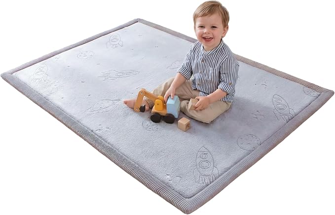 Hakuna Matte GlowCloud Baby Play Mat for Floor 47”x 67” Planets | Coral Velvet high-Density Foam Rug for Crawling & Cozy Play – Non-Slip, Water-Resistant, Easy-Care Tummy Time Mat