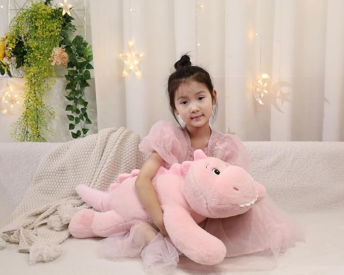 XMV 31 inch 5 lbs Dinosaur Weighted Stuffed Animals, Large Weighted Plush Animal, Cute Plush Toy Pillow, Soft Dino Plushie Gifts for Adults, Kids, Boys and Girls (Pink)