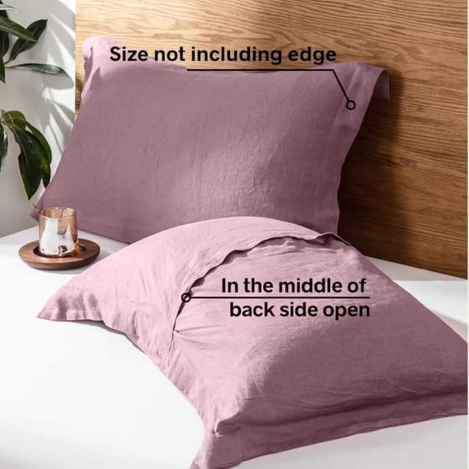 100% French Linen Pillow Shams Basic Style - Pack of 2 - Washed Solid Color Natural Flax Soft Breathable - Purple, 20'' x 26''