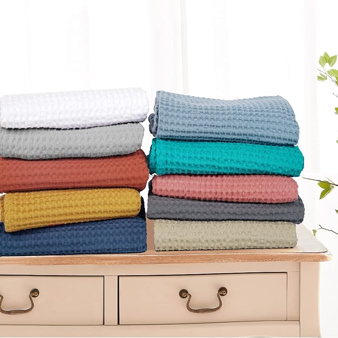 PHF 100% Cotton Waffle Weave Blanket 30"*40", Lightweight Breathable Moisture-Wicking for Spring Summer, Snag Proof Machine Washable, Home Decor Gift - Ginger