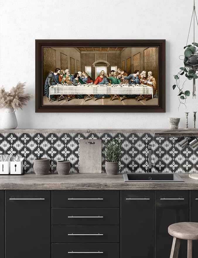 DECORARTS - The Last Supper by Leonardo Da Vinci Giclee Reproduction, Giclee Print on Acid-Free Cotton Canvas with Matching Deep Brown Solid Wood Frame