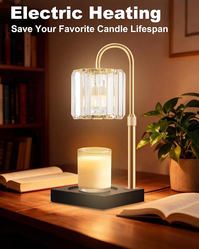 TigQiang 2 Pack Adjustable Height Candle Warmer Lamp, Candle Lamp Timer Dimmer 7 Levels, Compatible All Jar Candles, Top Melting, Cystal Candle Heater Lamp for Scented Wax, Elegant Home Decor, Black