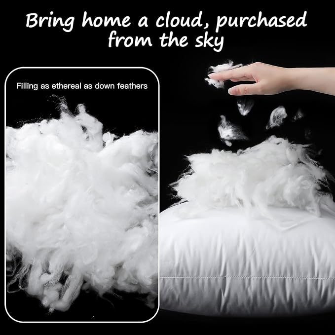 Artscope Synthetic Down Lumbar Pillow Insert, 14x14 Down Alternative Throw Pillow Insert. Ultra Soft Fluffy Sleeping Pillow with 100% Cotton Cover, Decorative Pillows Set of 2-White