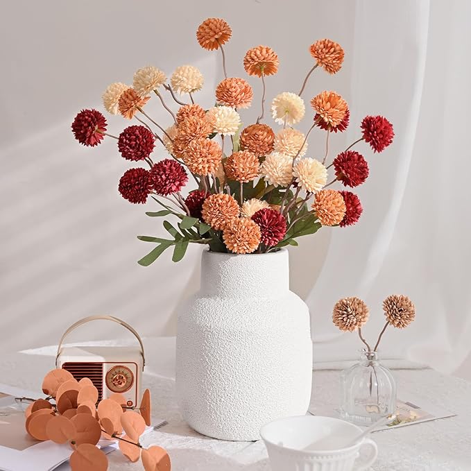 Waipfaru 10pcs Fake Silk Pompon Mum Artificial Fall Flowers, Faux Mini Chrysanthemums, Fall Decor for Centerpieces Wedding, No vase, Multicoloured