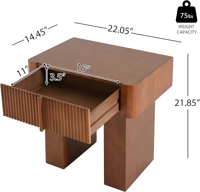 Christopher Knight Home Endes Modern Side Table with Drawer, Living Room Sofa End Table, Small Coffee Table with Storage, Walnut