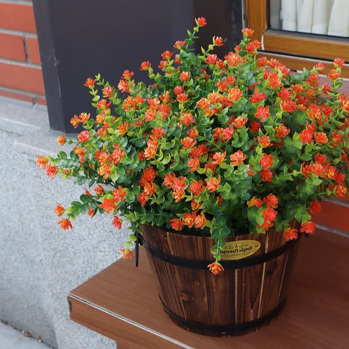 Artificial Flowers for Outdoors, 12 Bundles UV Resistant Realistic Faux Plants for Outside Porch Planter, Spring Summer Home Garden Decoration, Orange