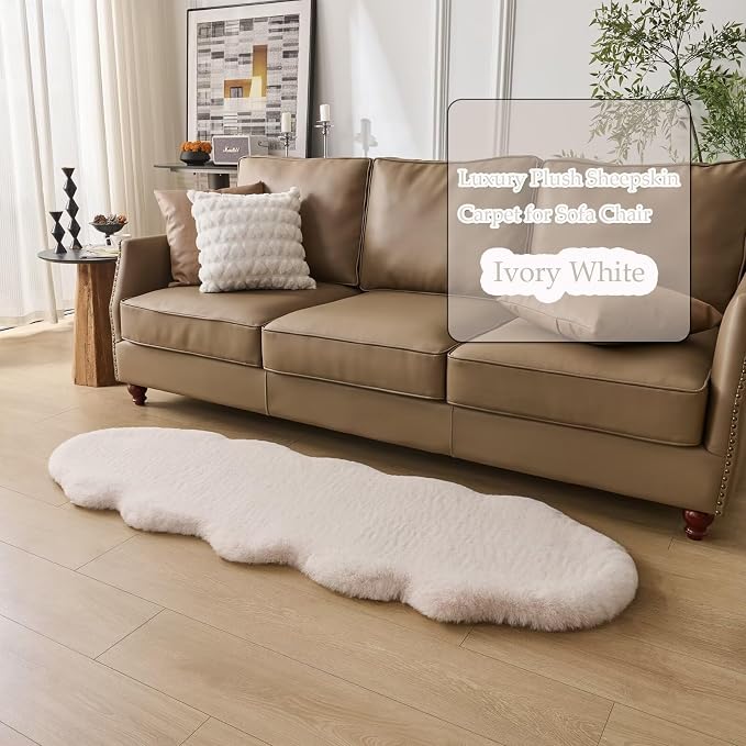 1700GSM Fuzzy Faux Sheepskin Fur Area Rug,Extra Soft Faux Fur Mat,Fluffy Shaggy Fur Rug for Bedroom Living Bedside Rug Room Decor-Ivory White, 4 x 6 ft