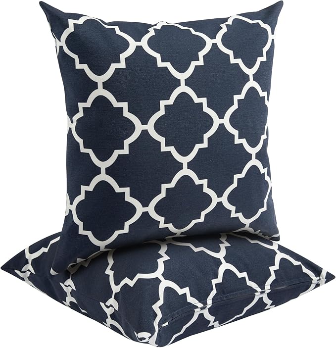 FUNHOME Waterproof Outdoor Throw Pillow Covers Set of 2,Home Decor for Garden Patio Furniture,Couch,Sofa 18 x18 Inch Decorative Pillows Cover Only,NO Insert(Blue Geometry)
