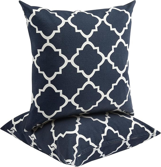 FUNHOME Waterproof Outdoor Throw Pillow Covers Set of 2,Home Decor for Garden Patio Furniture,Couch,Sofa 18 x18 Inch Decorative Pillows Cover Only,NO Insert(Blue Geometry)