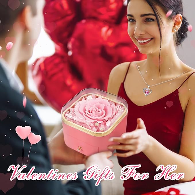 Beferr Gifts for Mom Preserved Real Rose with Necklace Eternal Roses Forever Flowers for Delivery Christmas Anniversary Birthday Mothers Day Flower Gifts for Women Her Grandma Wife Daughter Girlfriend