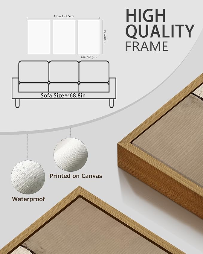 PHOPAGO Neutral Abstract Framed Wall Art Large 16x24in Minimalist Beige Gray Pastel Wall Decor Modern Watercolor Art Paints Laundry Kitchen Bedroom Living Room Decor - Natural Framed