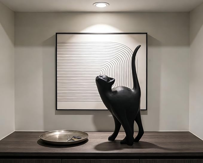 Black Cat Statue Modern Abstract, Home Office Shelf Decor, 7-Inch Vibrant Assorted Colors, Easy to Match Any Decor Style