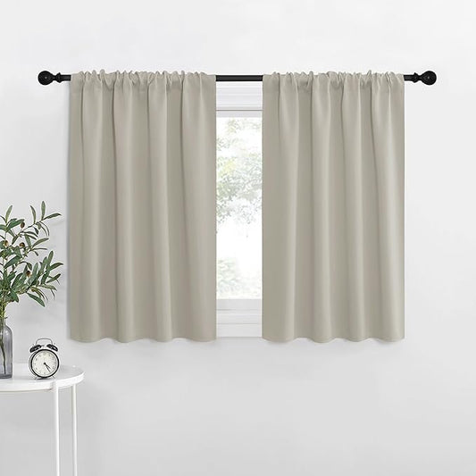 NICETOWN Blackout Curtains for Living Curtains, Room Darkening Window Curtain Panels, Easy-Care Solid Thermal Insulated Draperies/Drapes for Daughter Room (Natural, 2 Panels, 34 by 30)