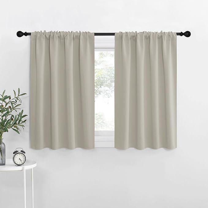 NICETOWN Blackout Curtains for Living Curtains, Room Darkening Window Curtain Panels, Easy-Care Solid Thermal Insulated Draperies/Drapes for Daughter Room (Natural, 2 Panels, 34 by 36)