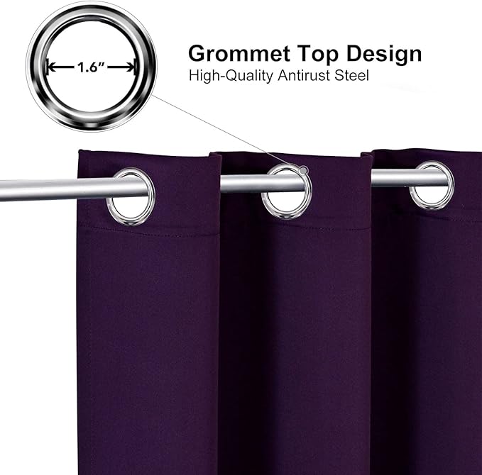 ChrisDowa Grommet Blackout Curtains for Bedroom and Living Room - 2 Panels Set Thermal Insulated Room Darkening Curtains (Royal Purple, 38W x 54L)