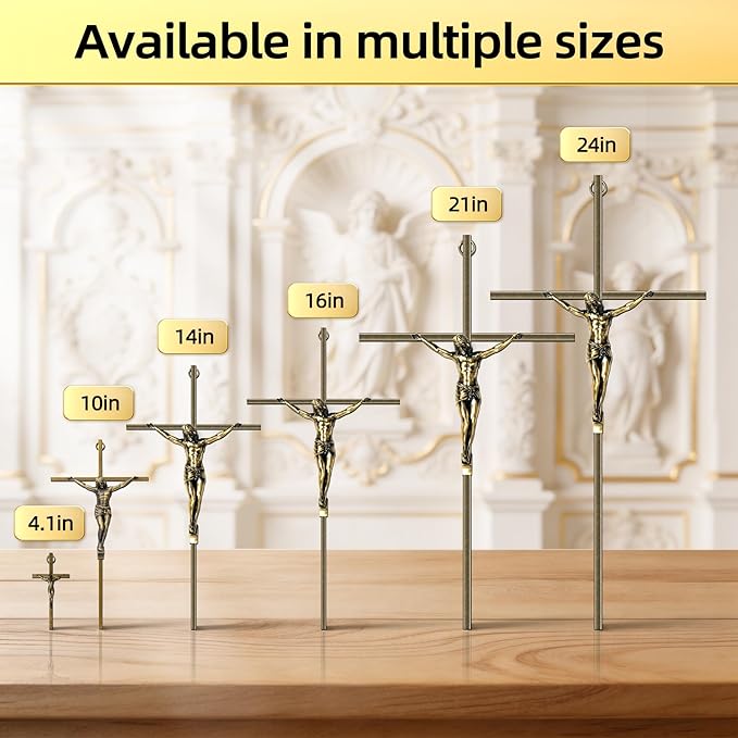 KUXBET Catholic Crucifix Wall Cross, 16 inch Metal Jesus Christ Cross, Handmade Hanging Wall Décor for Home, Religious Devout Give Faith Gift (16.0inch, Vintage)