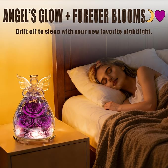 Mothers Day Birthday Gifts for Mom Women, Preserved Eternal Rose Forever Flower in Glass Angel Figurine, Fresh Flowers for Delivery, Unique Gift for Grandma Nana Wife Mum from Daughter Son
