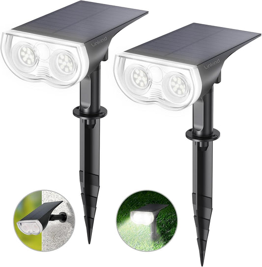 Linkind Solar Lights Outdoor Waterproof IP67, StarRay Dusk-to-Dawn Outdoor Solar Lights, 3 Lighting Modes Solar Spot Lights Outdoor for Garden, Yard, Landscape (Daylight, 2 Pack)