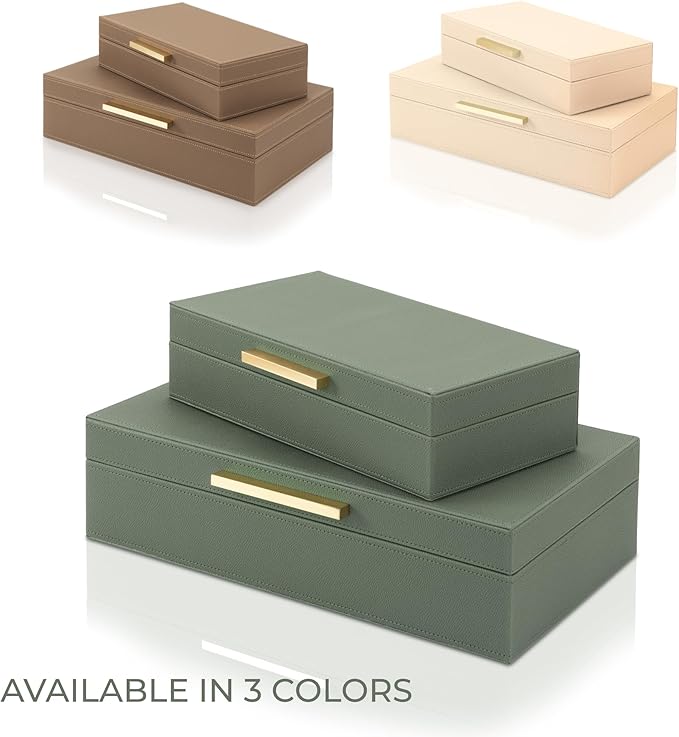 ZICOTO Decorative Storage Boxes with Lids – Set of 2 Beautiful PU Leather Organizer Bins for Your Bookshelf Home Decor - Safely Store Photos, Documents and Memory Box Keepsakes in Style