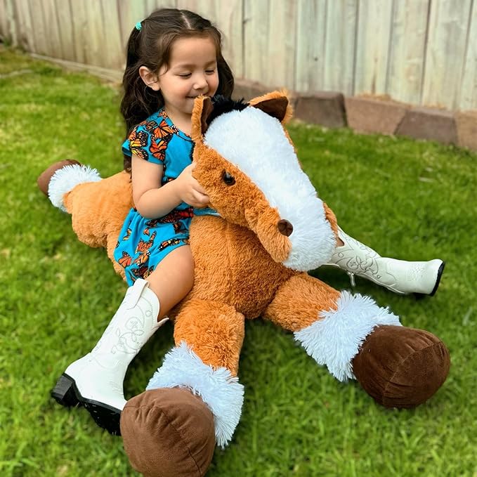 Tezituor 4ft Darkbrown Horse Stuffed Animals, 47Inches Realistic Stuffed Pony Plush Toys for Ridding, Hugging Soft Horse Plush Body Pillow Christmas Birthday Gift for Boys Girls