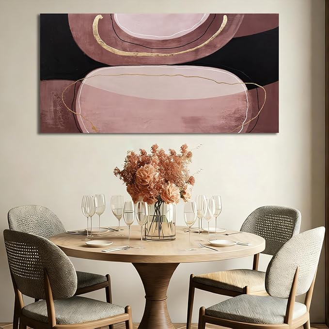 ZUNARE Abstract Earth Tone Canvas Wall Art Brown Black and Gold Line Artwork Pictures Modern Minimalist Painting for Living Room Bedroom Office Dinning room Wall Decor 24x48 Inch