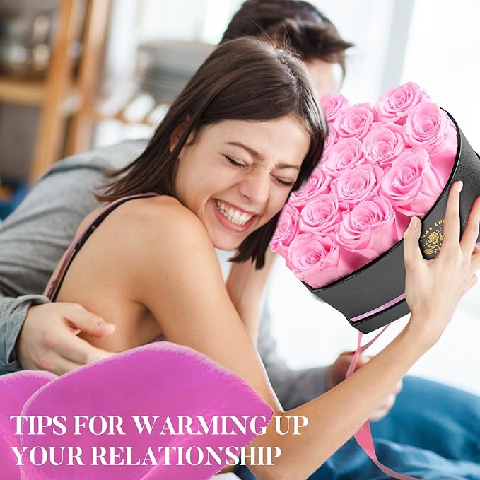 Impouo 16-Piece Forever Flowers Heart Shape Box - Preserved Roses, Birthday Gifts For Women- Flower Delivery Prime, Valentines, Anniversary, Wedding Gifts- Pink Roses
