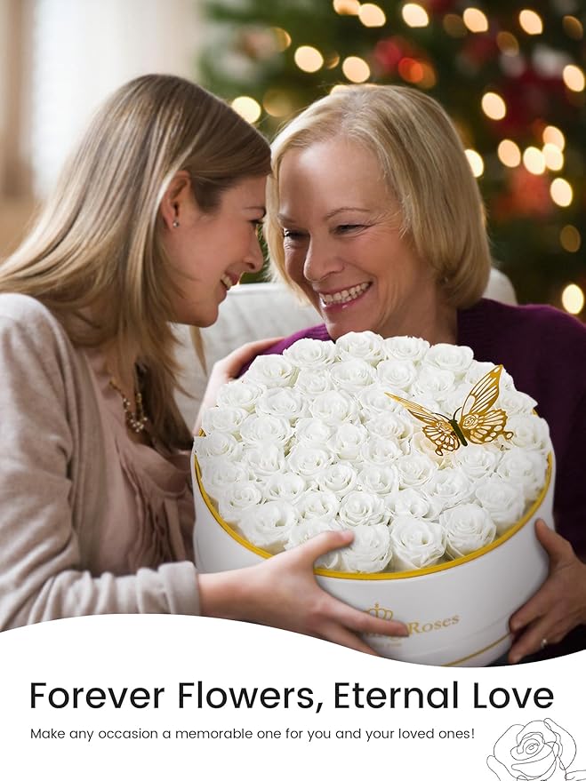 47 Preserved Roses Forever Flowers Real Roses in a Box Mother's Day Birthday Flowers for Her Mom Women Wife Valentine's Day, White Roses