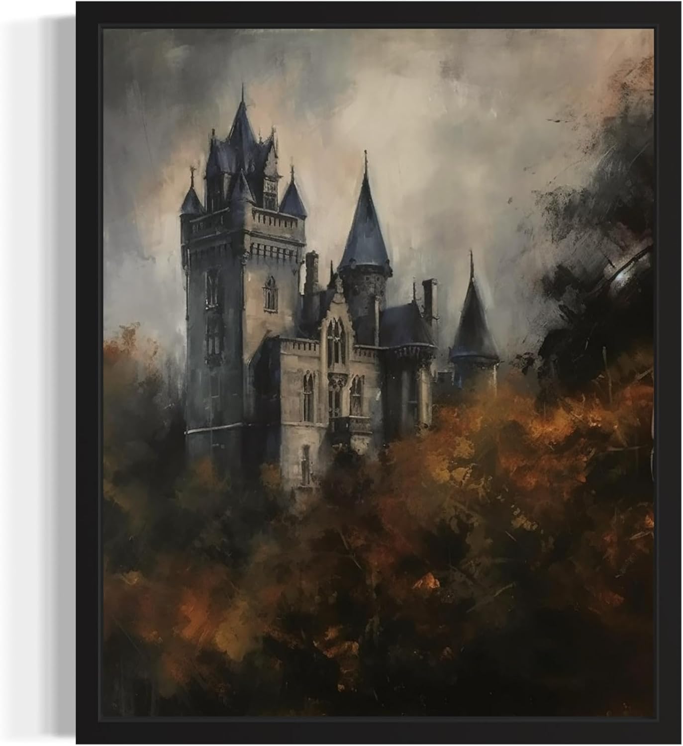 Old Castle Poster Art Print, Halloween Scary Vintage Wall Art Academia Spooky Painting Decoration for Horror Prints, Gothic Posters Bedroom Decor 89 (Old Castle, 11 x 14 inches, Black Frame)
