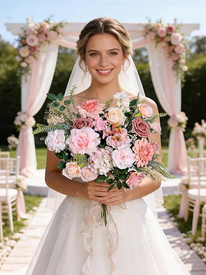 rongflower Artificial Flowers Combo Box Set Silk Flowers Fake Rose for DIY Floral Arrangements Wedding Bouquets Centerpieces Baby Shower Party Home Decorations (Pink)