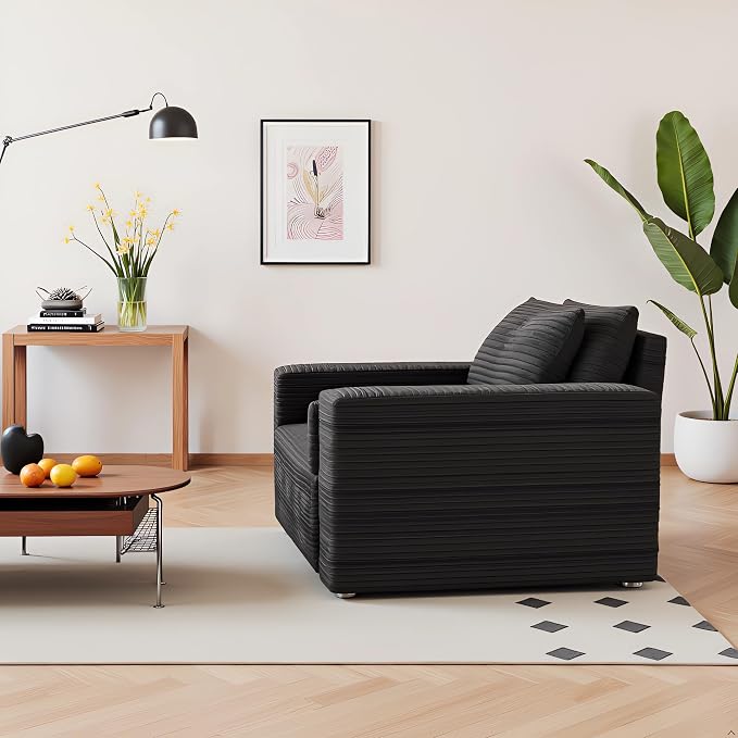 JINGLING 63" Small Couches for Small Spaces | Boneless Couch in a Box: Compressed Sofa | Apartment Furniture Love Seat for Living Room & Bedroom | No Assembly | Corduroy | Black