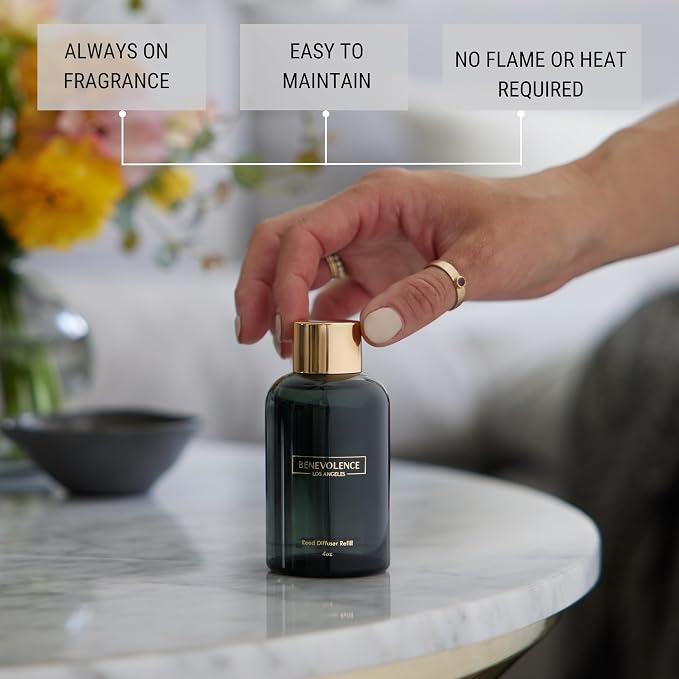 Benevolence LA Rose & Sandalwood Reed Diffuser Oil Refill – 4 oz Long-Lasting Essential Oil Refill for Home Fragrance Diffusers – Compatible with Benevolence LA Black Reed Diffusers
