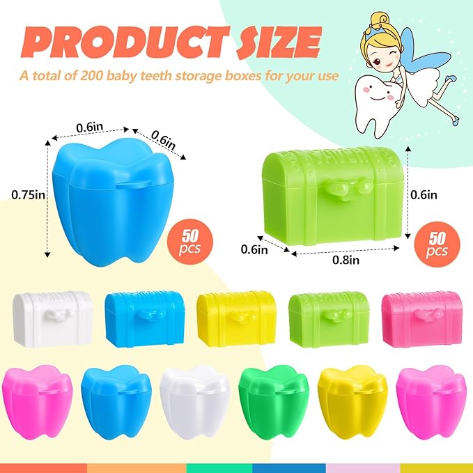 Pinkunn 100 Pcs Colorful Tooth Savers Box Plastic Tooth Holders Bulk for Boys Girls Kids Keepsake Goodie Bag Fillers Party Favor Dentist Office 7 Colors