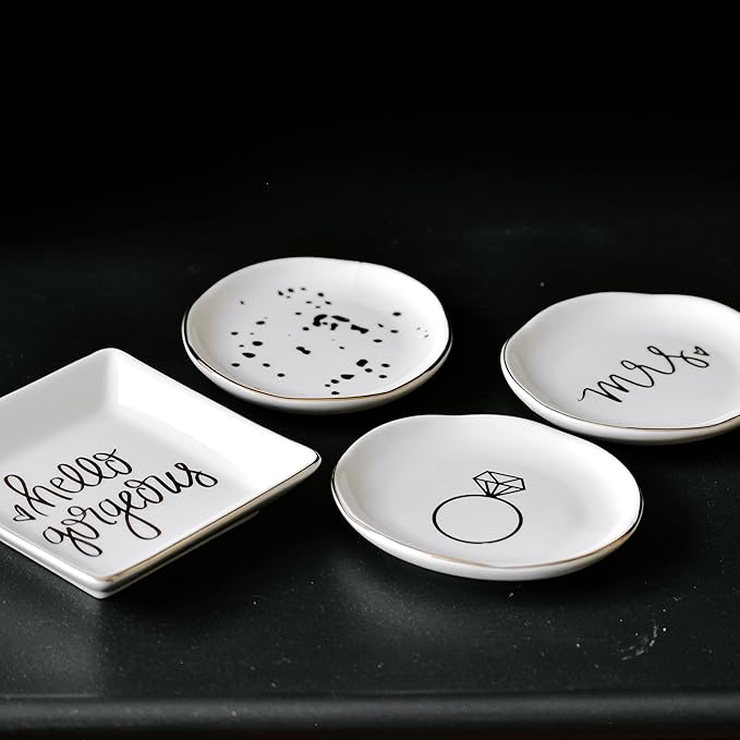 Sweet Water Decor Mrs. Engagement Ring Dish - Ceramic Wedding Ring Dish Holder for Future Mrs - Ring Tray for Jewelry with Gold Foil Accents & Designs - Jewelry Dishes for Women Fiance & Bridal Shower