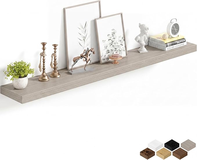 Fun Memories 55Inch Long Floating Shelves, 8 Inch Deep Shelves for Bedroom|Living Room, Wall Mounted Wood Hanging Shelf with Invisible Brackets for Fireplace Mantel Home Storage Decor, Grey - 1 Pack