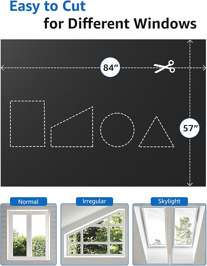 Sumobaby Blackout Curtains for Bedroom Portable 84”x59”Black Out Window Cover with Heat-Resistant Hook&Loop Tape,100% Blackout Shades,NoDrill Blinds for Windows DIY Cut Fit for Nursery&Dorm Room,Black