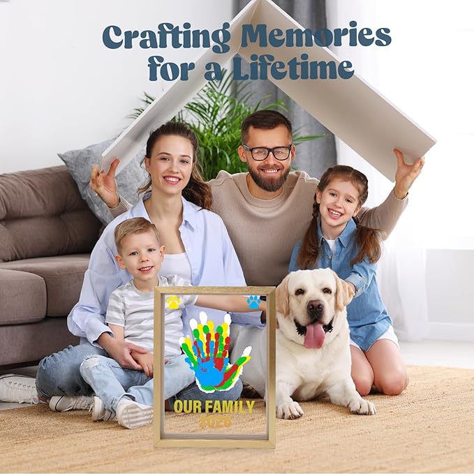 Bixinyo Family Handprint Kit - Baby Hand and Footprint Kit, Adoption Gifts, Family Gifts for Mom, New Parents, Mother's Day, Christmas, DIY Craft Keepsake Wooden Frame, 5 Non-Toxic Paints (Gold)