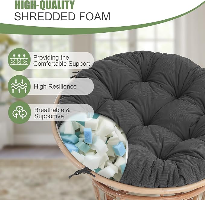 idee-home Papasan Chair Cushion, Circle Papasan Chair Cushion(Cushion Only) | Papasan Cushion with Thick Corduroy Cover, 48 x 48 Inch Cushion for Egg Chair, Dark Grey