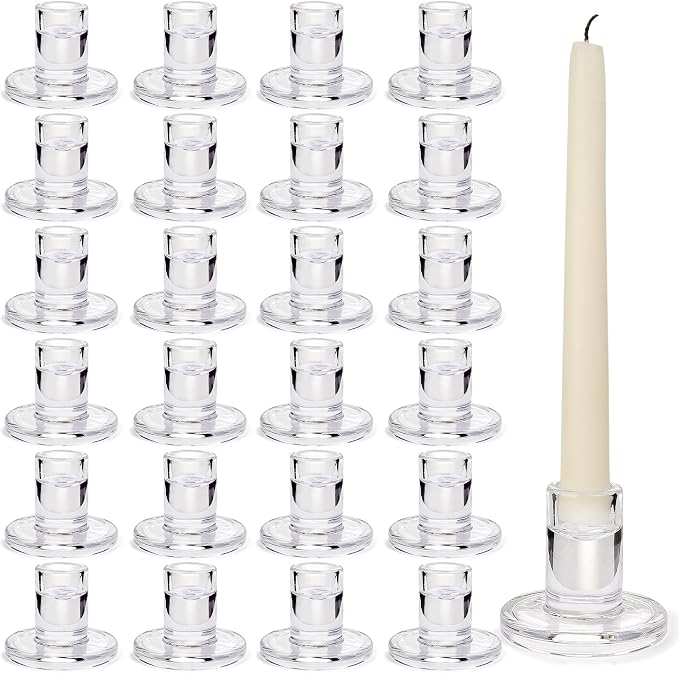 24PCS Taper Candle Holders Bulk,Clear Glass Candlestick Holders,Heat-Resistant Glass Candle Holder for Table Centerpieces, Wedding,Dinner Party and Home Decor