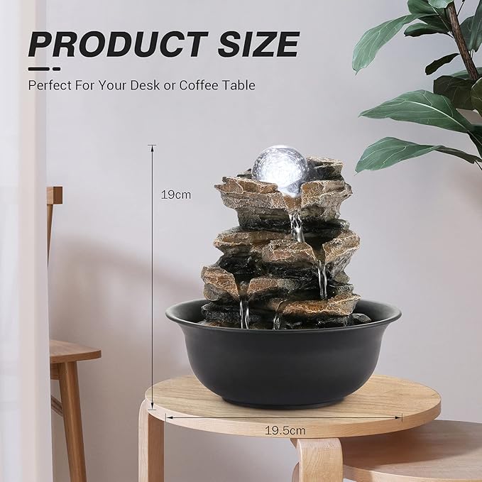 WICHEMI Tabletop Fountain Warer Fountains Indoor Waterfall Fountain Indoor Relaxing Water Feature Meditation Fountains with LED Light for Home Office Bedroom Decor (Style 5)