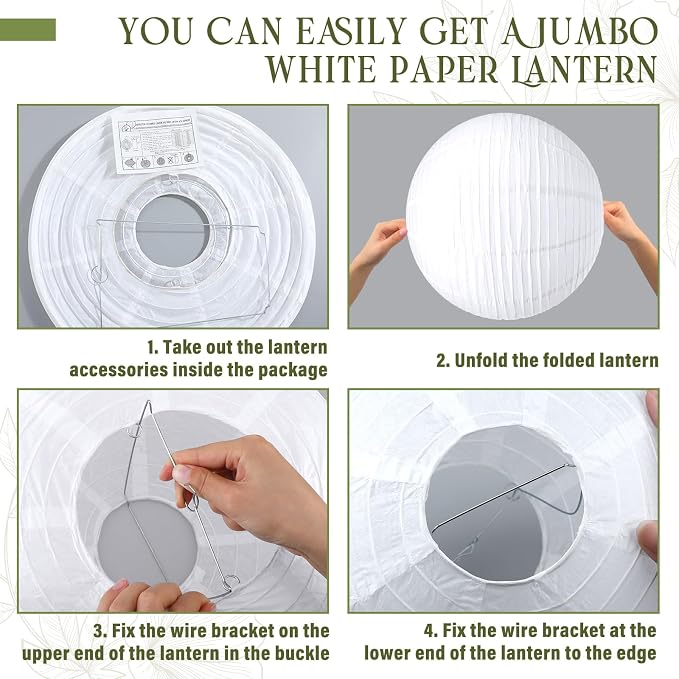 Retisee 8 Pieces 30 Inch White Jumbo Paper Lanterns Large Hanging Chinese Japanese Paper Lanterns Decoration for Home Wedding Party Ceiling Decoration