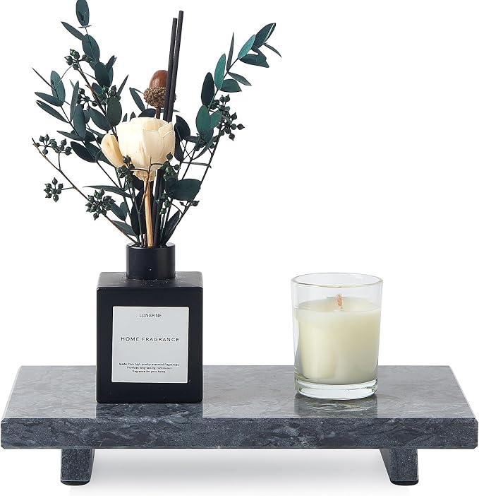 Natural Marble Tray Pedestal Stand – Soap & Jewelry Riser for Bathroom Counter, Kitchen Sink, Vanity Organizer, Decorative Stone Catchall for Perfume, Candles