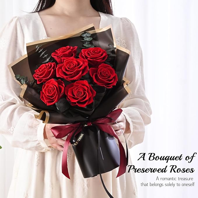 Mothers Day Flowers for Mom, Mothers Day Gifts, Flowers for Delivery Prime 7 Roses Preserved Flowers Red Roses Bouquet Birthday Gifts for Women Gf Gifts Wedding Anniversary