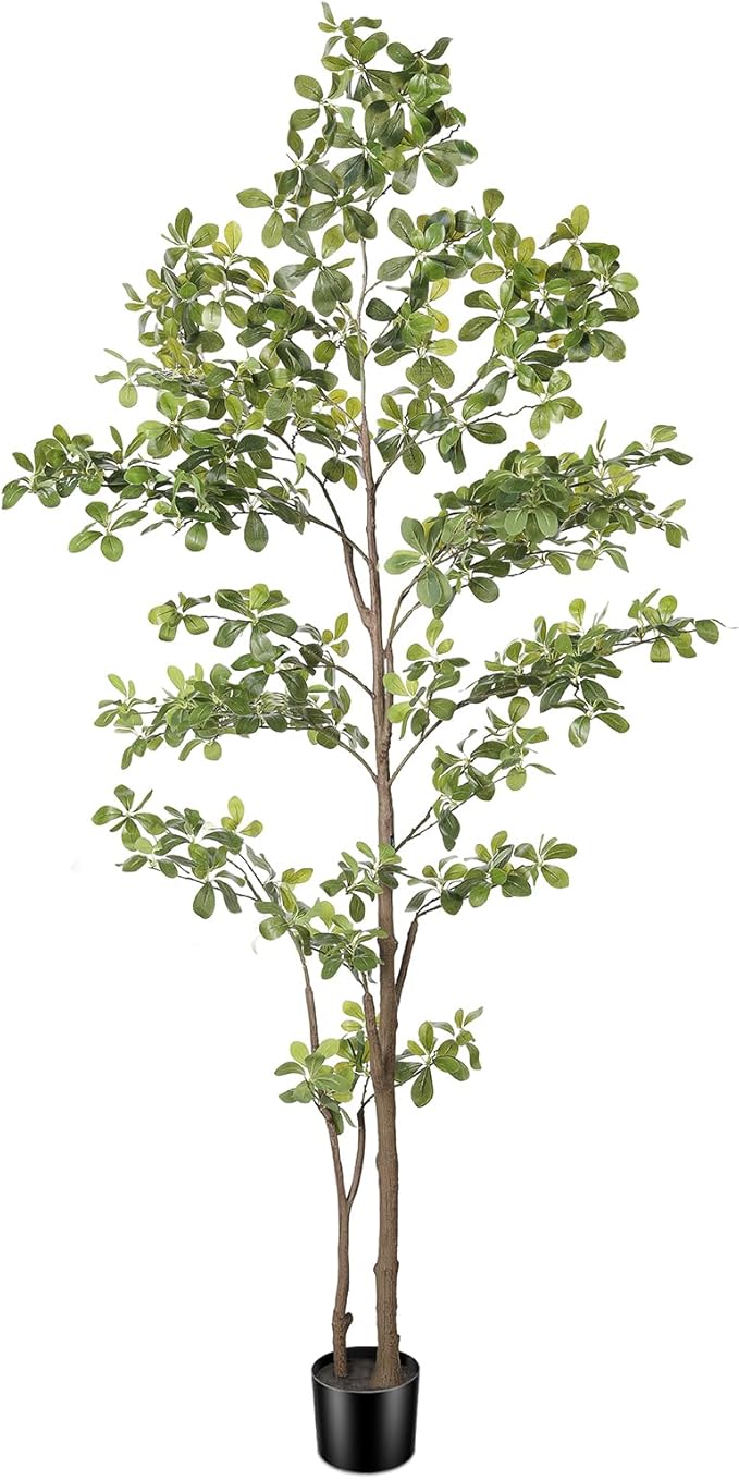 Faux Black Olive Tree 7ft, Artificial Shady Lady Tree with Natural Trunk and Realistic Leaves, Tall Floor Plants for Living Room Decor Home Office Indoor Pack of 1