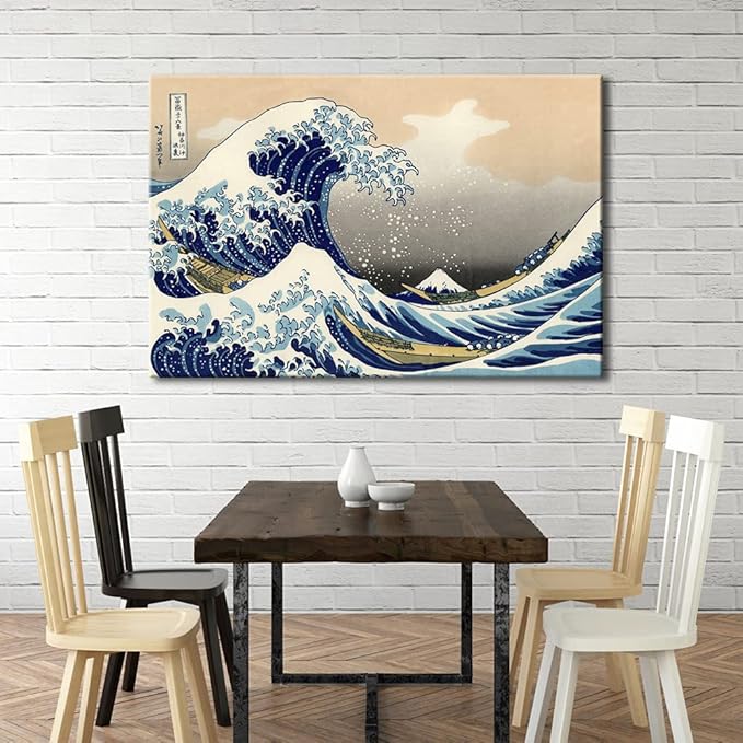 Wieco Art Great Wave of Kanagawa Katsushika Hokusai Extra Large Modern Gallery Wrapped Giclee Canvas Prints Abstract Seascape Sea Artwork Pictures Paintings on Canvas Wall Art for Home Decor XL