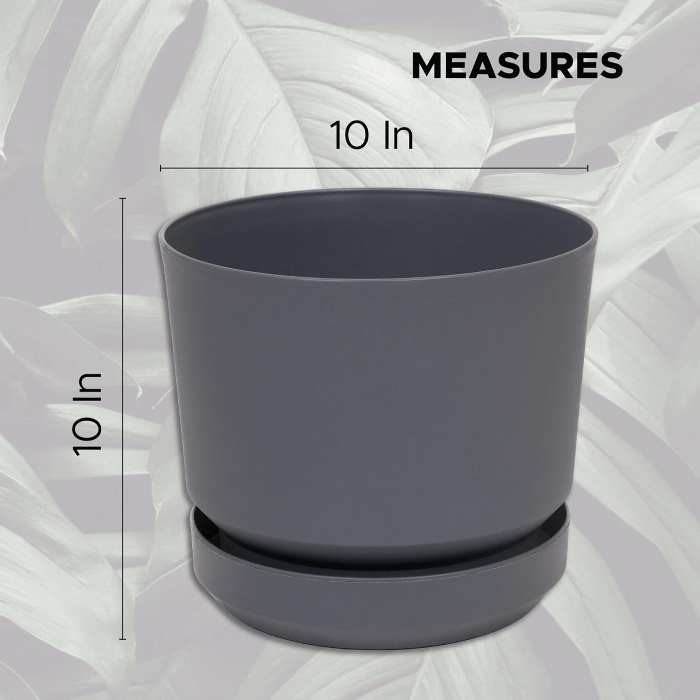 Elly Décor 10 inch Plastic Cylinder Planter Pot with Self-Watering Saucer and Drainage Hole,Lightweight & Extremely Durable, 10"x 10", Light Gray