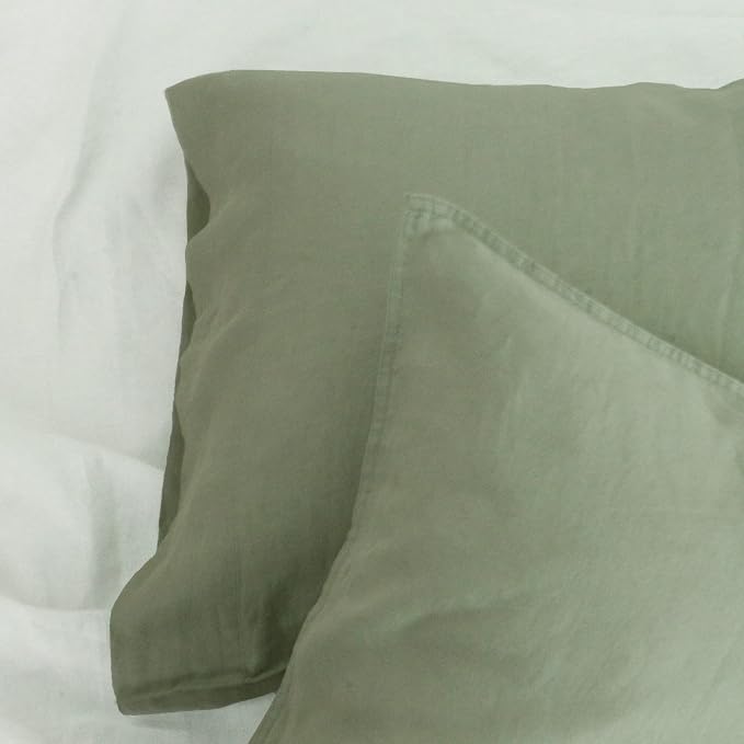 Linen World 100% French Linen Pillowcase Set of 2 - Stone Washed Moisture-Absorbing King Size(20''x40''),Sage Green