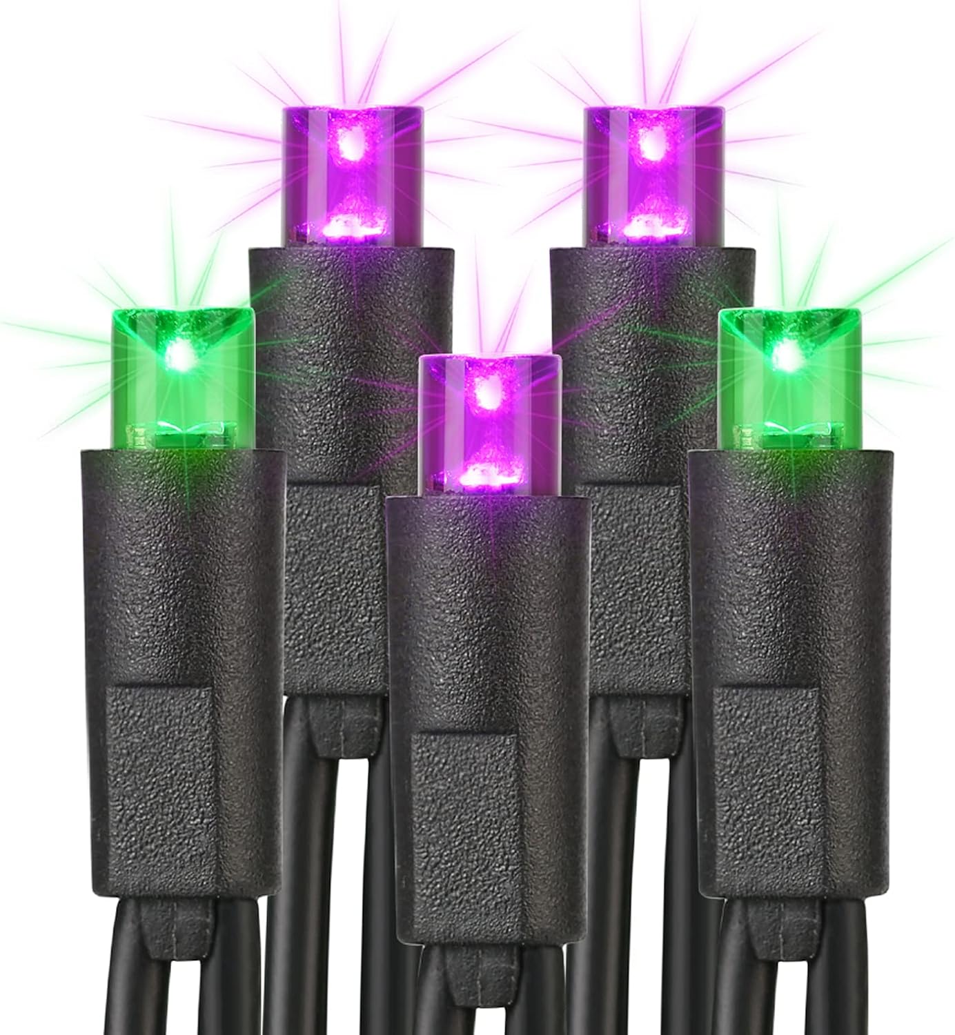 Brizled Purple & Green Halloween Lights, 33ft 100 LED Halloween String Lights 5mm Wide Angle String Lights, 120V UL Certified Connectable Halloween Lights Outdoor for Party Halloween Decor, Black Wire