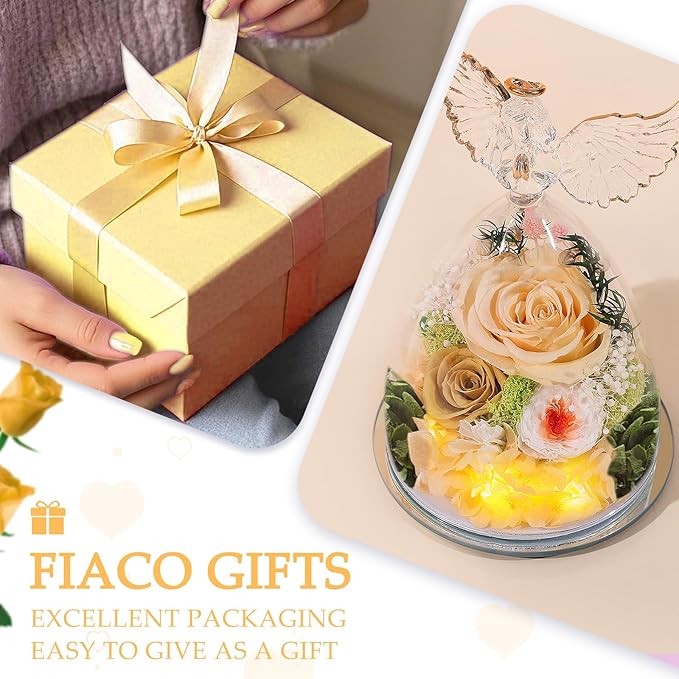 FIACO Gifts for Mom Women Birthday Preserved Rose in Glass Angel Figurine Forever Fresh Flower for Delivery, Mothers Day Flowers Gifts for Grandma Wife Daughter